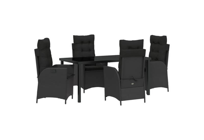 vidaXL Gartenstuhl 5-tlg. Garten-Essgruppe mit Kissen Schwarz Poly Rattan (5 St) von vidaXL