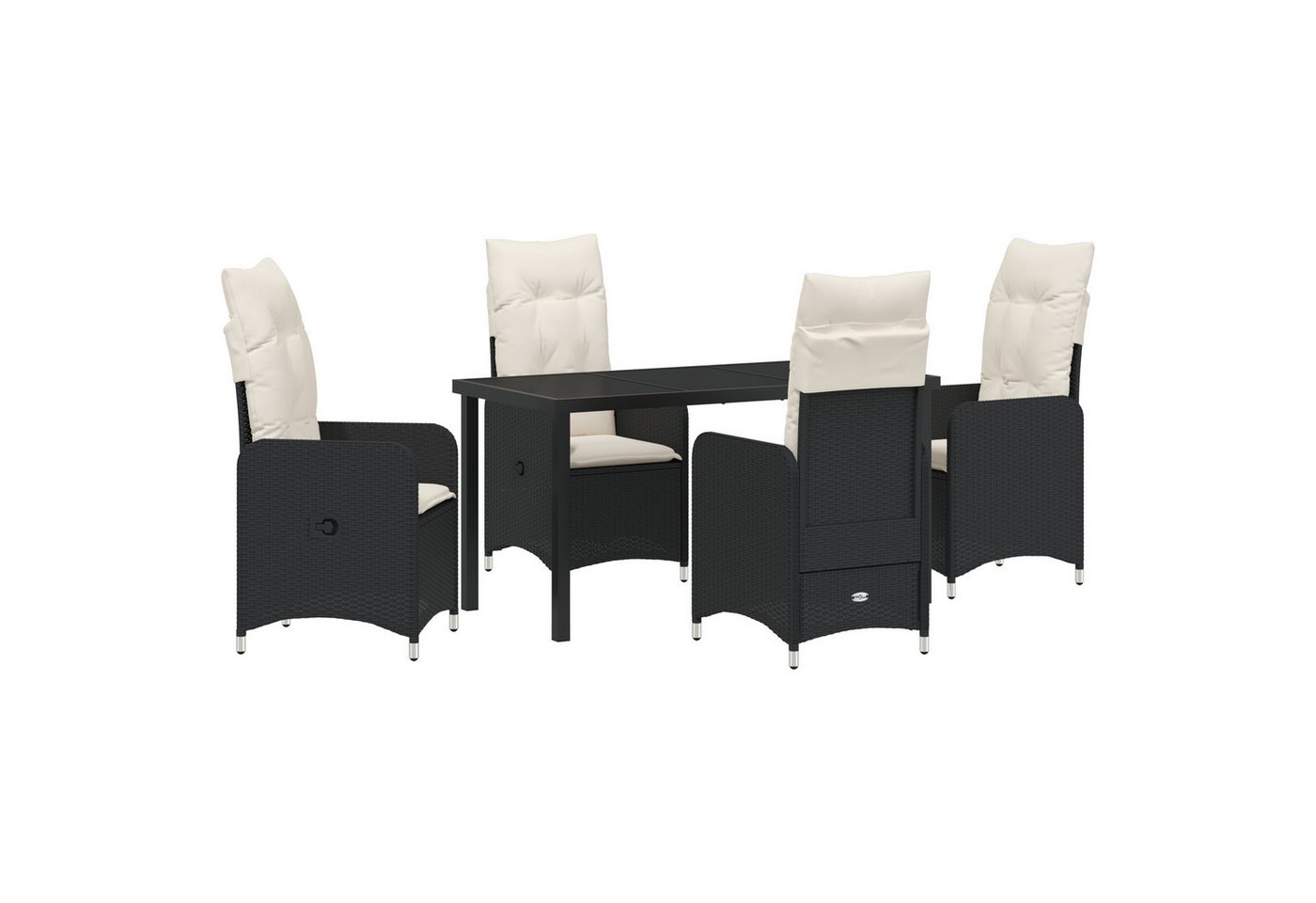 vidaXL Gartenstuhl 5-tlg. Garten-Essgruppe mit Kissen Schwarz Poly Rattan (5 St) von vidaXL