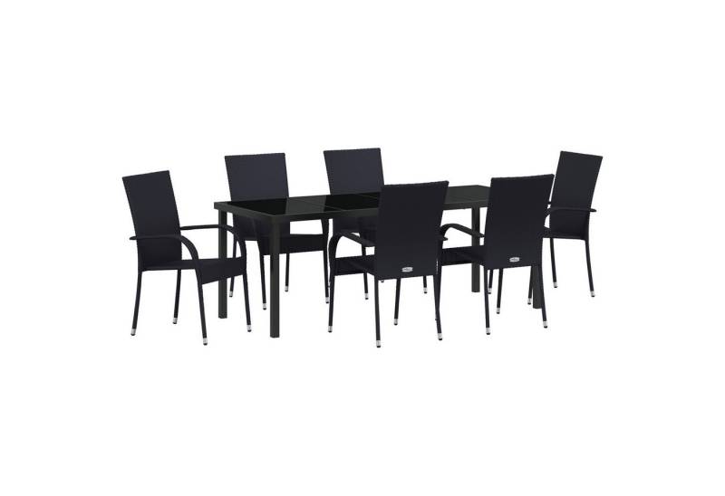 vidaXL Gartenstuhl 7-teiliges Garten-Esszimmer-Set - Schwarzes Poly-Rattan (7 St) von vidaXL