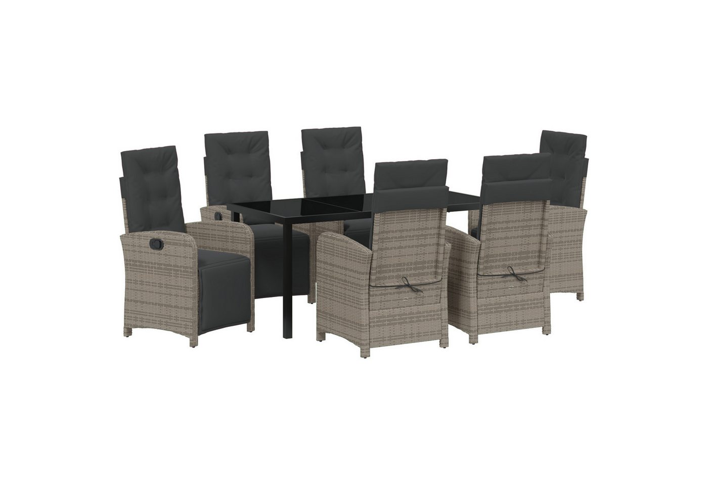 vidaXL Gartenstuhl 7-teiliges Garten-Essgruppen-Set mit Kissen in Grau aus Poly Rattan (7 St) von vidaXL