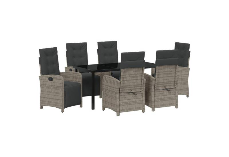 vidaXL Gartenstuhl 7-teiliges Garten-Essgruppen-Set mit Kissen in Grau aus Poly Rattan (7 St) von vidaXL