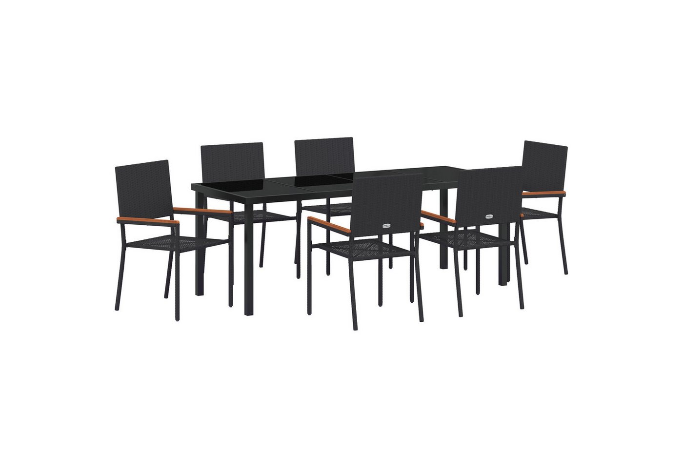 vidaXL Gartenstuhl 7-teiliges Garten Essset Schwarz Poly-Rattan (7 St) von vidaXL