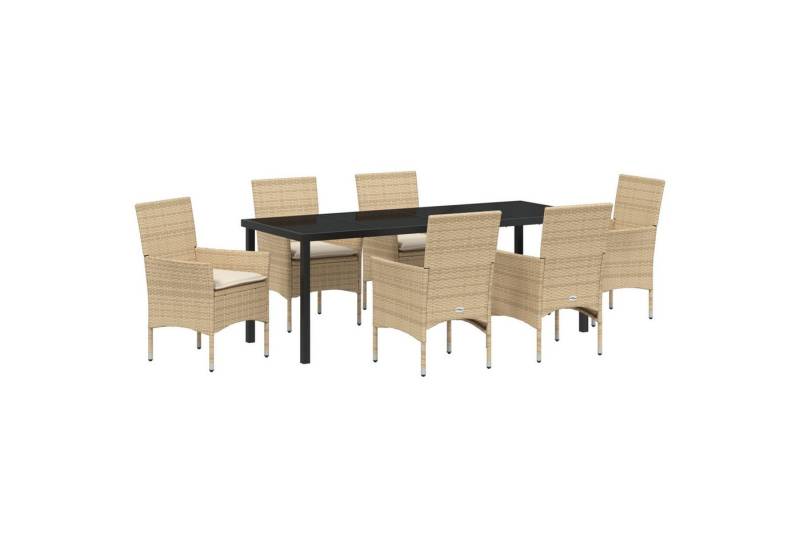vidaXL Gartenstuhl 7-teiliges Garten Essset mit Kissen Beige Poly Rattan (7 St) von vidaXL