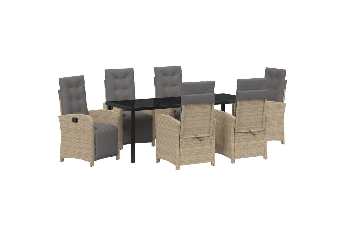 vidaXL Gartenstuhl 7-teiliges Garten-Essset mit Kissen Beige Poly Rattan (7 St) von vidaXL