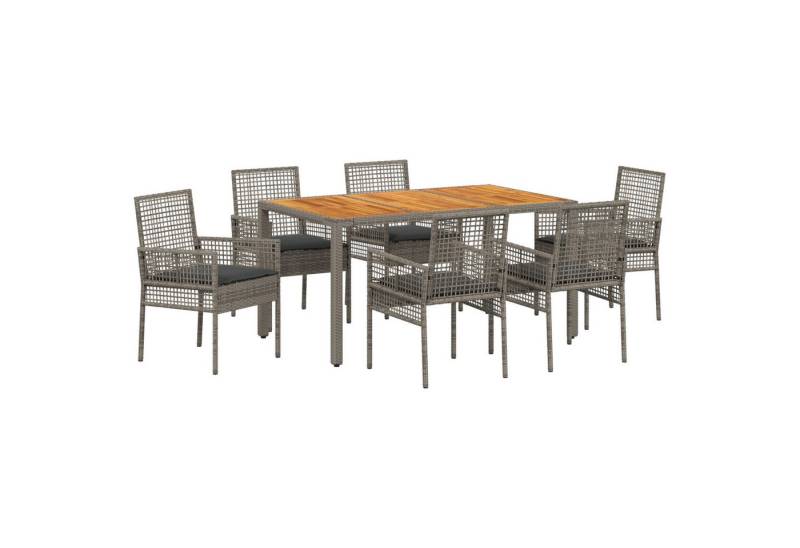 vidaXL Gartenstuhl 7-teiliges Garten Essset mit Kissen Grau Poly Rattan (7 St) von vidaXL