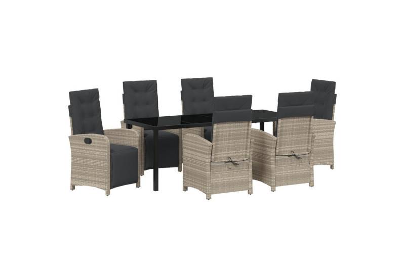 vidaXL Gartenstuhl 7-teiliges Garten Essset mit Kissen Hellgrau Poly Rattan (7 St) von vidaXL