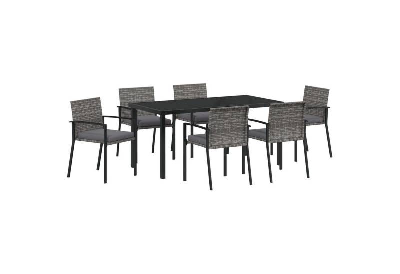 vidaXL Gartenstuhl 7-teiliges Garten-Esstisch-Set Grau Poly-Rattan (7 St) von vidaXL