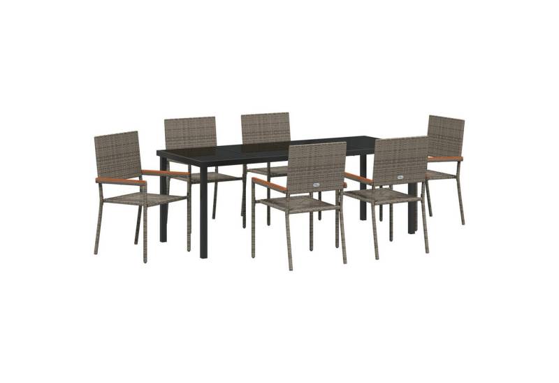 vidaXL Gartenstuhl 7-teiliges Garten Esszimmer Set Grau Poly Rattan (7 St) von vidaXL