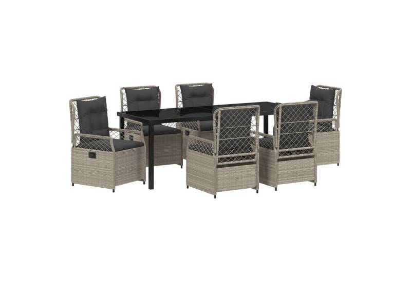 vidaXL Gartenstuhl 7-teiliges Garten-Esszimmer-Set Hellgrau Poly-Rattan (7 St) von vidaXL