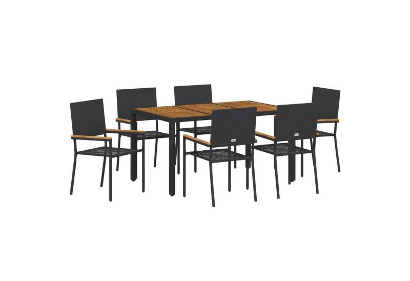 vidaXL Gartenstuhl 7-teiliges Garten Esszimmer Set Schwarz Poly Rattan (7 St) von vidaXL
