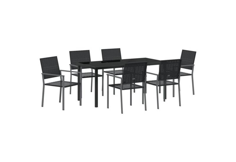 vidaXL Gartenstuhl 7-teiliges Garten-Dining-Set Schwarz Poly Rattan (7 St) von vidaXL