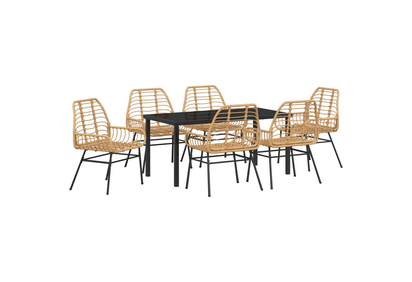 vidaXL Gartenstuhl 7-teiliges Garten-Esszimmer-Set in braunem Poly-Rattan (7 St) von vidaXL