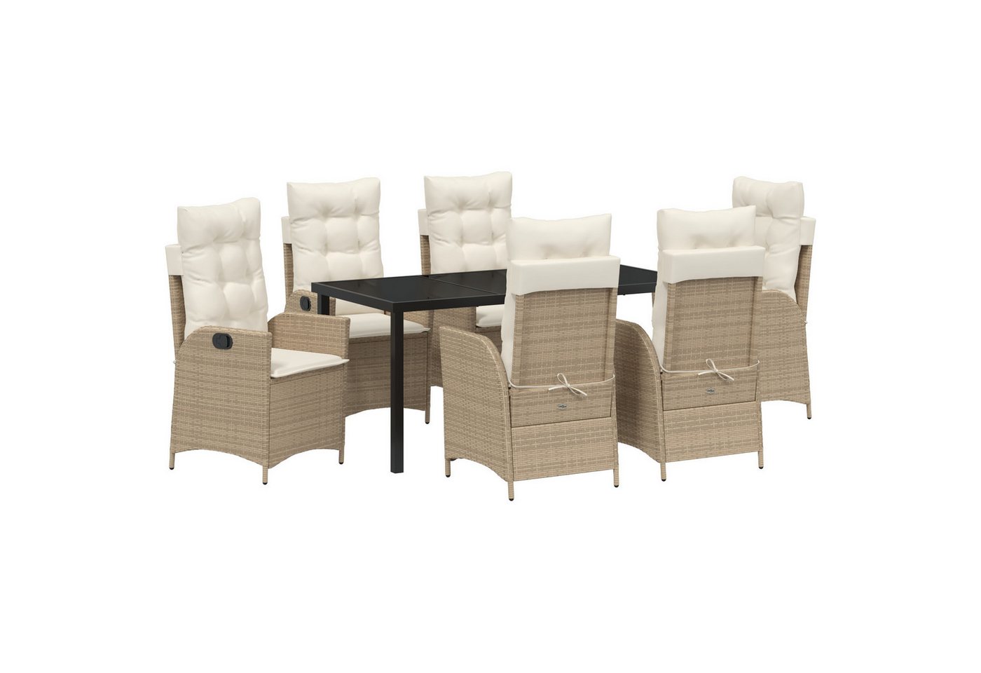 vidaXL Gartenstuhl 7-teiliges Garten-Esszimmer-Set mit Kissen in Beige aus Poly-Rattan (7 St) von vidaXL