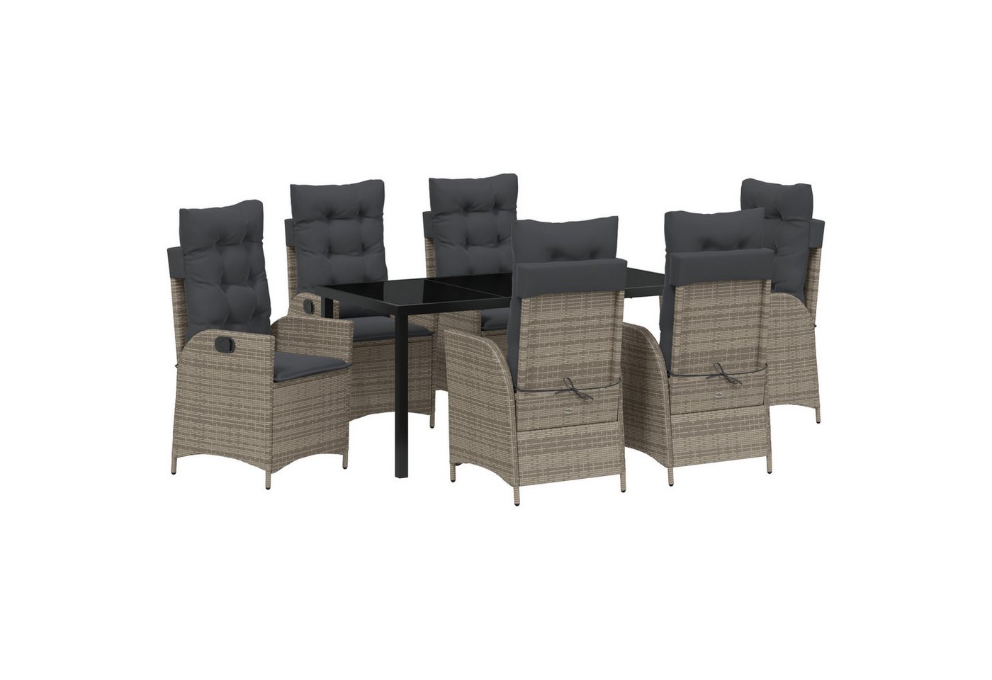 vidaXL Gartenstuhl 7-tlg. Garten-Essgruppe mit Kissen Grau Poly Rattan (7 St) von vidaXL