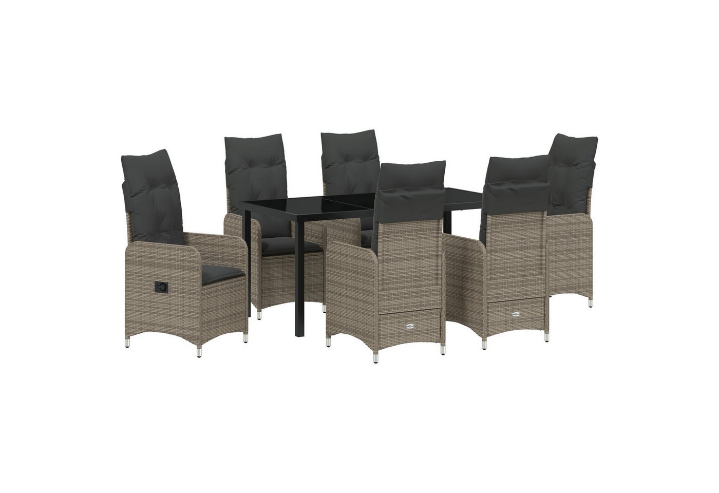 vidaXL Gartenstuhl 7-tlg. Garten-Essgruppe mit Kissen Grau Poly Rattan (7 St) von vidaXL