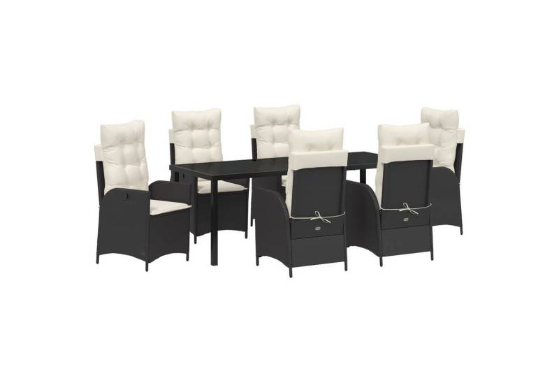 vidaXL Gartenstuhl 7-tlg. Garten-Essgruppe mit Kissen Schwarz Poly Rattan (7 St) von vidaXL