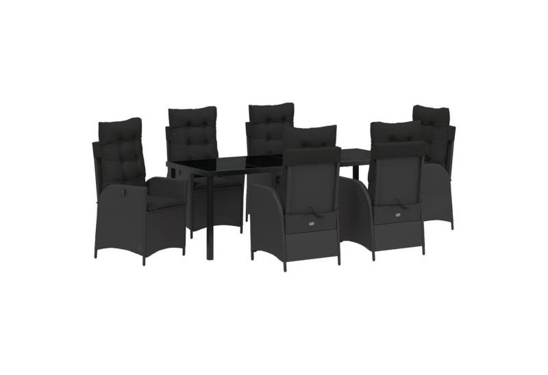 vidaXL Gartenstuhl 7-tlg. Garten-Essgruppe mit Kissen Schwarz Poly Rattan (7 St) von vidaXL