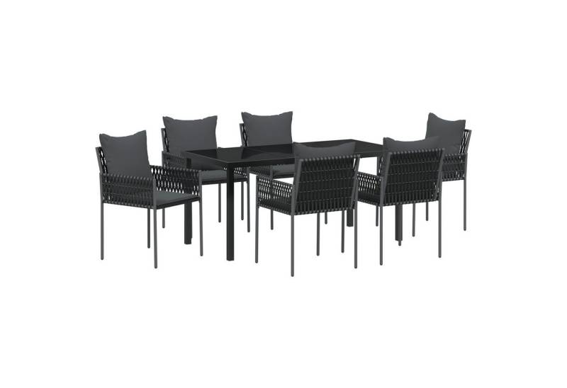 vidaXL Gartenstuhl 7-tlg. Garten-Essgruppe mit Kissen Schwarz Poly Rattan (7 St) von vidaXL