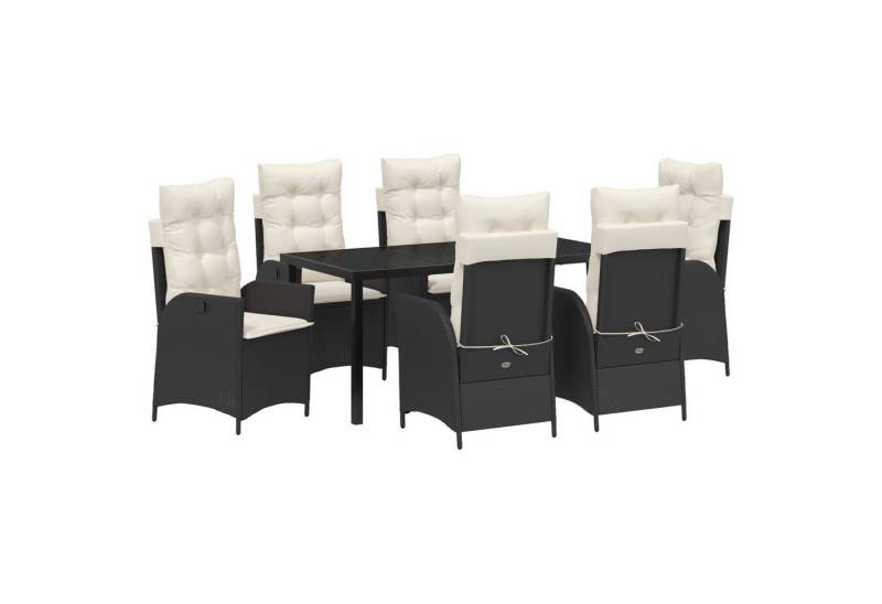vidaXL Gartenstuhl 7-tlg. Garten-Essgruppe mit Kissen Schwarz Poly Rattan (7 St) von vidaXL