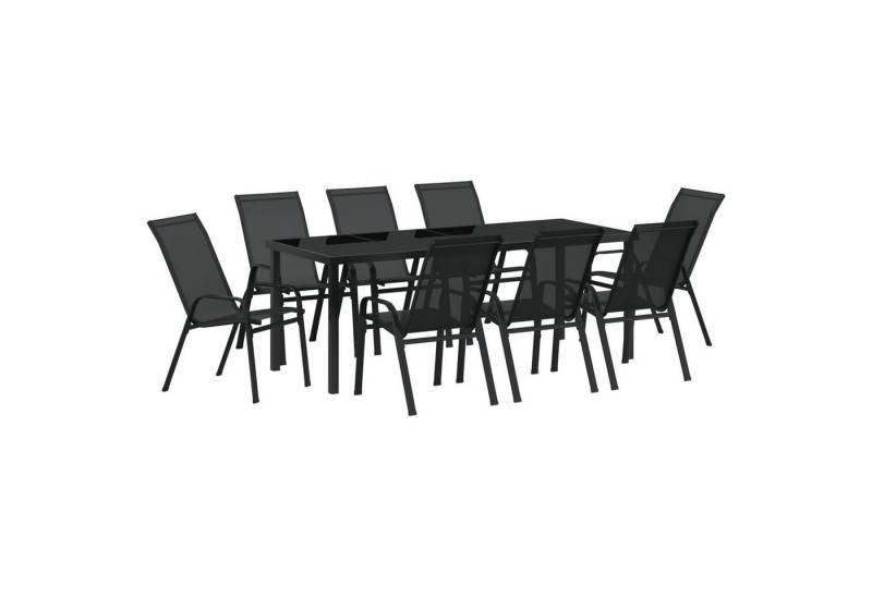 vidaXL Gartenstuhl 9-Personen Garten-Essgruppe Schwarz Textilene und Stahl (9 St) von vidaXL