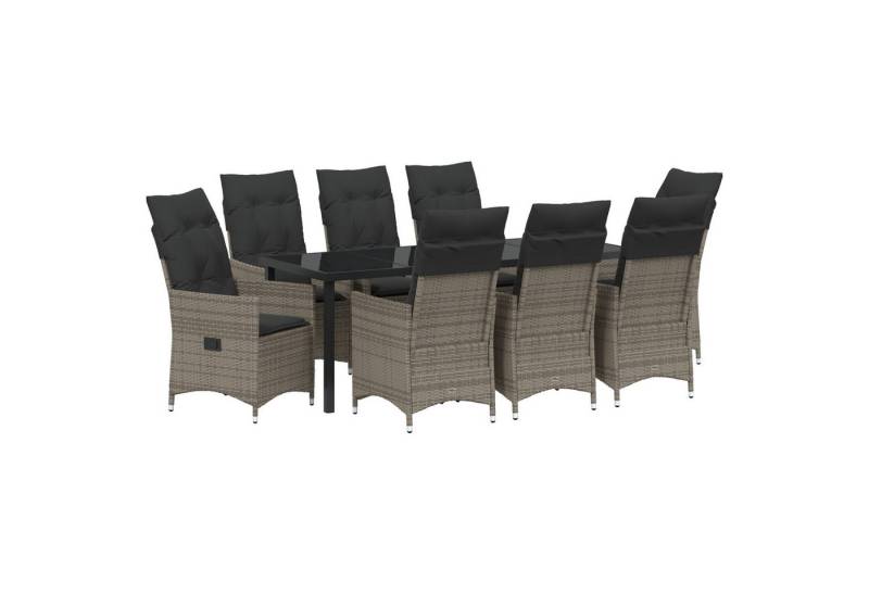 vidaXL Gartenstuhl 9-teiliges Garten-Diningset mit Kissen Grau Poly Rattan (9 St) von vidaXL