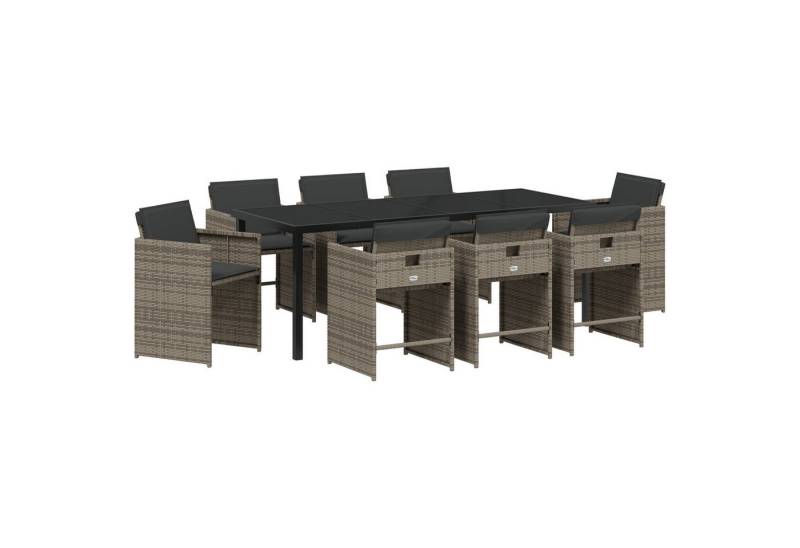 vidaXL Gartenstuhl 9-teiliges Garten-Ess-Set mit Kissen Grau Poly-Rattan (9 St) von vidaXL