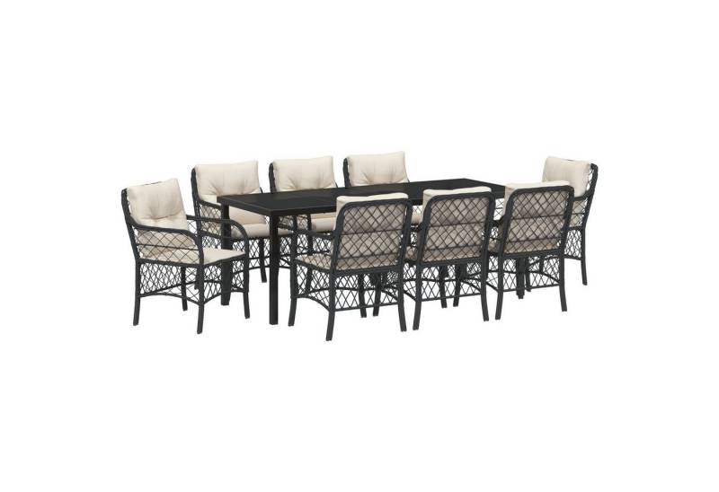 vidaXL Gartenstuhl 9-teiliges Garten-Ess-Set mit Kissen Schwarz Poly-Rattan (9 St) von vidaXL