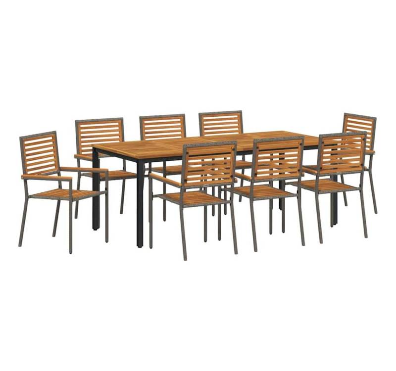 vidaXL Gartenstuhl Garten Essgruppe 9 pcs Grau und Natur Poly-Rattan (9 St) von vidaXL