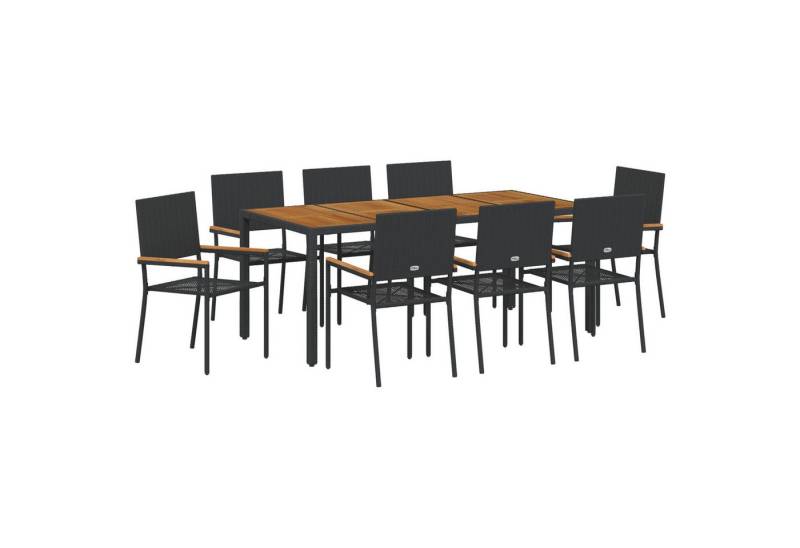 vidaXL Gartenstuhl 9-teiliges Garten-Esstisch-Set Schwarz Poly-Rattan (9 St) von vidaXL