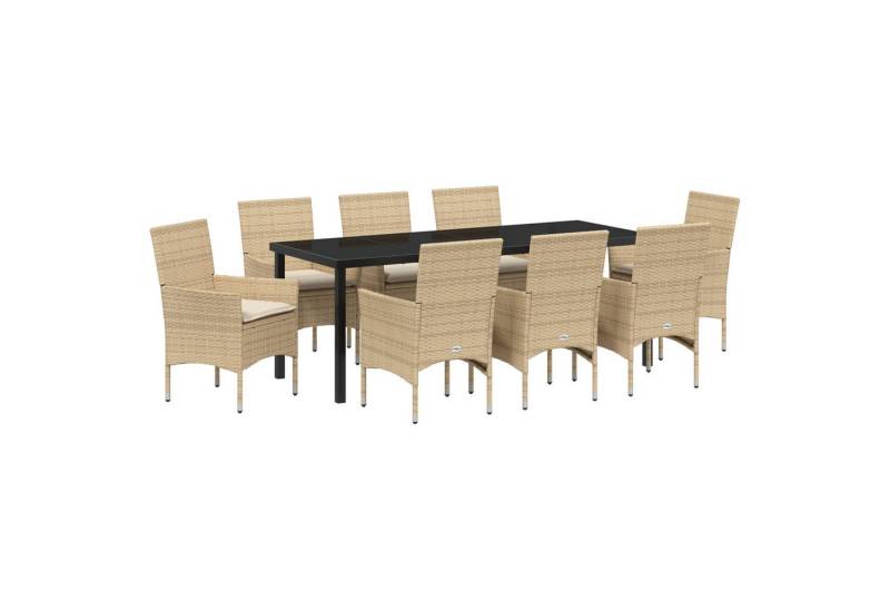 vidaXL Gartenstuhl 9-teiliges Garten Esstisch Set mit Kissen Beige Poly Rattan (9 St) von vidaXL