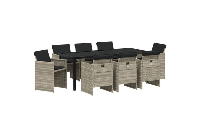 vidaXL Gartenstuhl 9-teiliges Garten Esstisch Set mit Kissen in Hellgrau aus Poly Rattan (9 St) von vidaXL