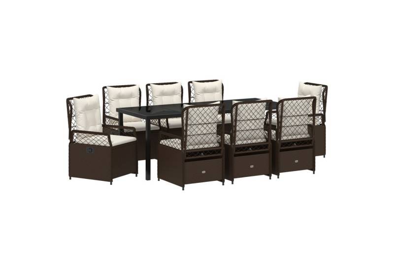 vidaXL Gartenstuhl 9-teiliges Garten-Esszimmer-Set Braun Poly-Rattan (9 St) von vidaXL