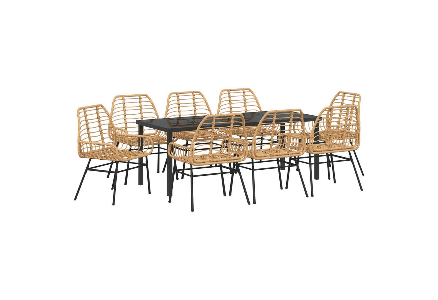 vidaXL Gartenstuhl 9-teiliges Garten-Esszimmer-Set aus braunem Poly-Rattan (9 St) von vidaXL