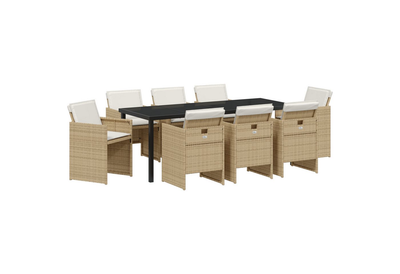 vidaXL Gartenstuhl 9-teiliges Gartentisch-Set mit Kissen aus beigem Poly-Rattan (9 St) von vidaXL