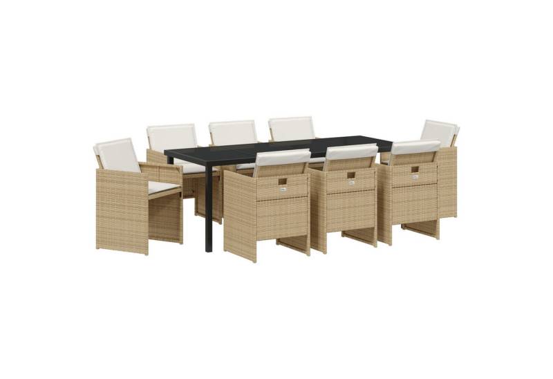 vidaXL Gartenstuhl 9-teiliges Gartentisch-Set mit Kissen aus beigem Poly-Rattan (9 St) von vidaXL