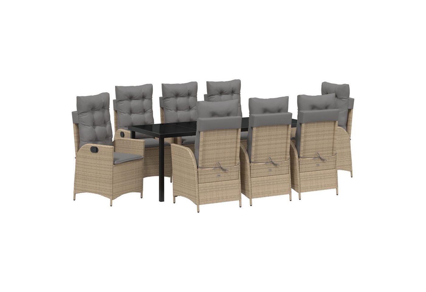 vidaXL Gartenstuhl 9-tlg. Garten-Essgruppe mit Kissen Beige Poly Rattan (9 St) von vidaXL