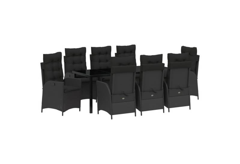 vidaXL Gartenstuhl 9-tlg. Garten-Essgruppe mit Kissen Schwarz Poly Rattan (9 St) von vidaXL