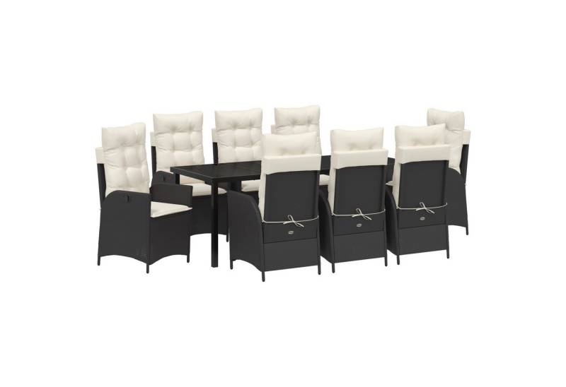 vidaXL Gartenstuhl 9-tlg. Garten-Essgruppe mit Kissen Schwarz Poly Rattan (9 St) von vidaXL