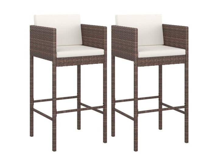 vidaXL Gartenstuhl Barhocker 2 Stk mit Kissen Braun Polyrattan, braun von vidaXL