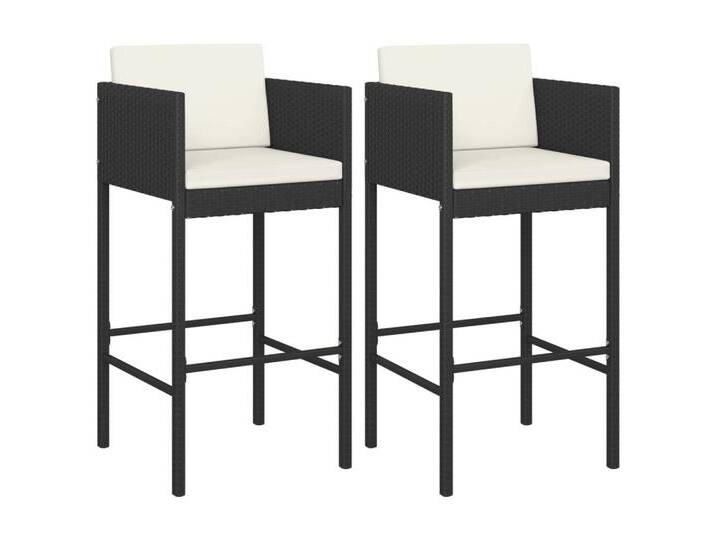 vidaXL Gartenstuhl Barhocker 2 Stk. mit Kissen Schwarz Poly Rattan (2 St), schwarz, Poly-Rattan von vidaXL