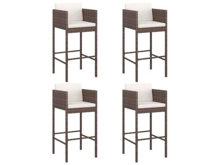 vidaXL Gartenstuhl Barhocker 4 Stk. mit Kissen Braun Poly Rattan (4 St), braun von vidaXL