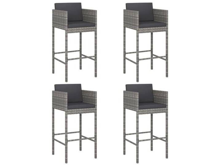 vidaXL Gartenstuhl Barhocker 4 Stk. mit Kissen Grau Poly Rattan (4 St), grau von vidaXL