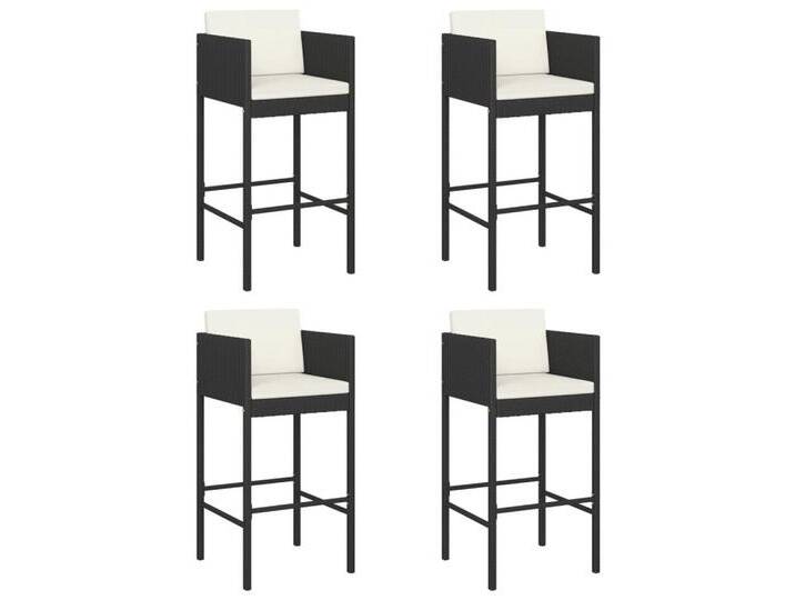 vidaXL Gartenstuhl Barhocker 4 Stk. mit Kissen Schwarz Poly Rattan (4 St), schwarz, Poly-Rattan, Schwarz von vidaXL