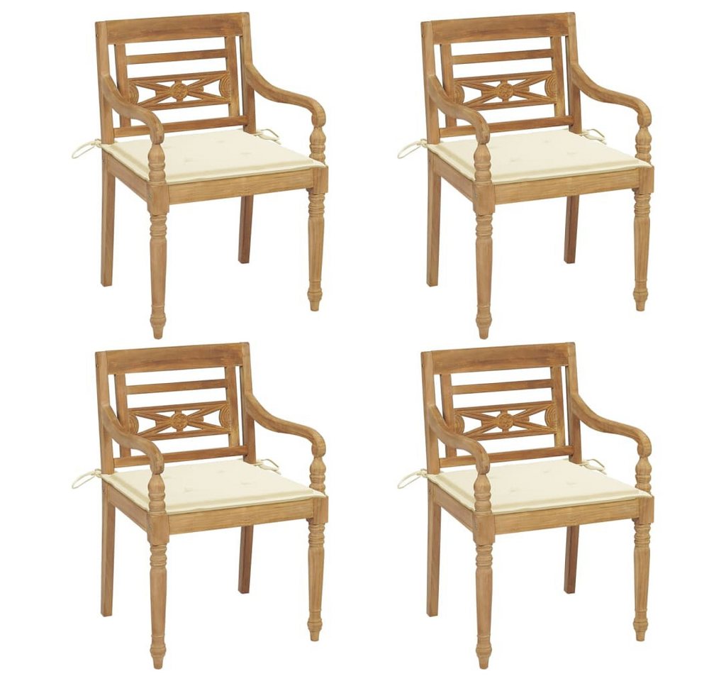 vidaXL Gartenstuhl Batavia-Stühle mit Kissen 4 Stk. Massivholz Teak (4 St) von vidaXL