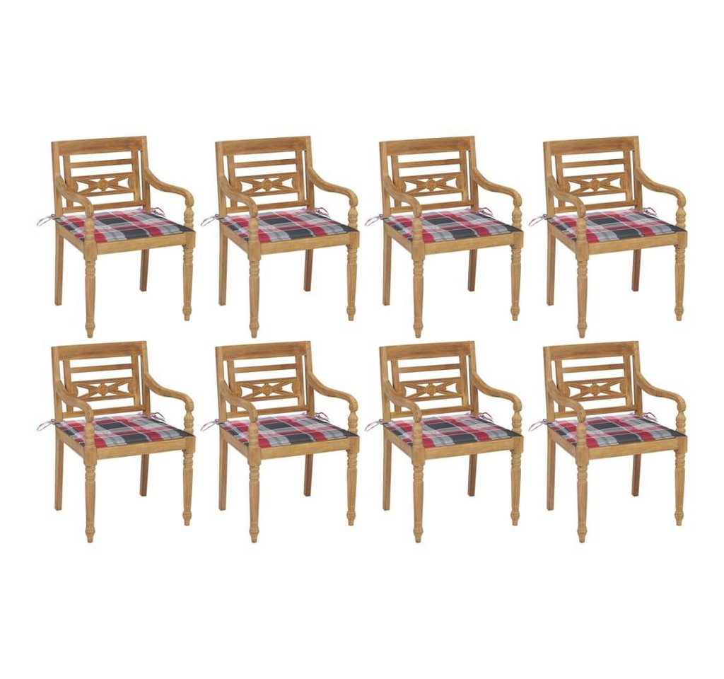 vidaXL Gartenstuhl Batavia-Stühle mit Kissen 8 Stk. Massivholz Teak (8 St) von vidaXL