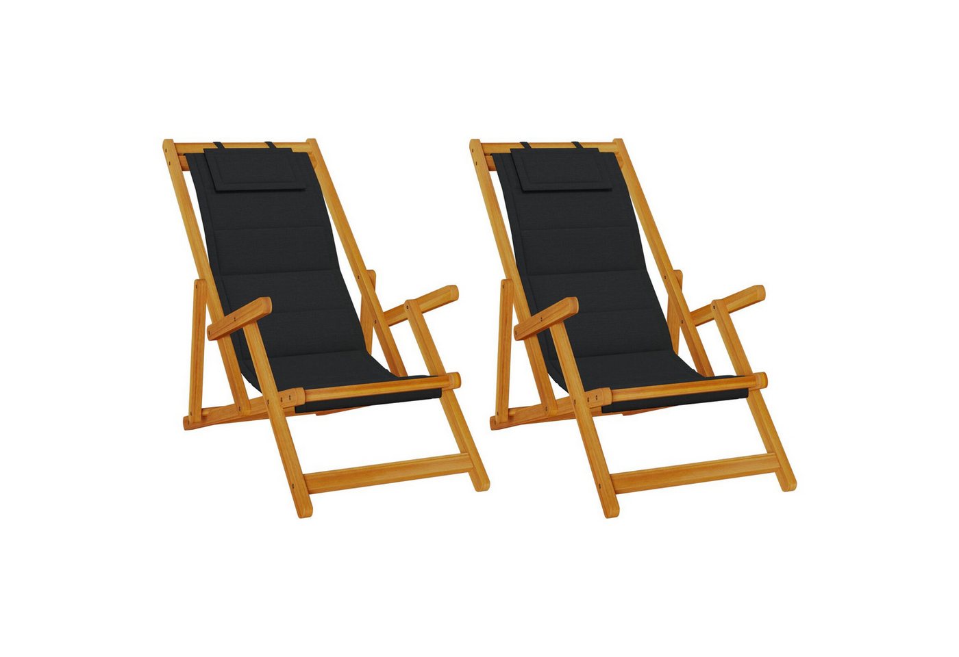 vidaXL Gartenstuhl Faltbare Strandstühle 2er Set Schwarz Akazienholz Textilene vidaXL Gartenstuhl Faltbare Strandstühle 2er Set Schwarz Akazienholz Textilene von vidaXL