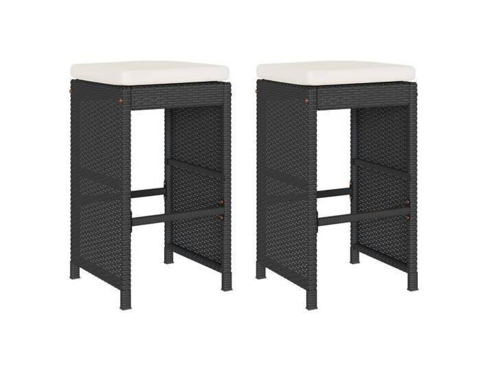 vidaXL Gartenstuhl Garten Barhocker mit Kissen 2 Stk Schwarz PolyRattan, schwarz von vidaXL