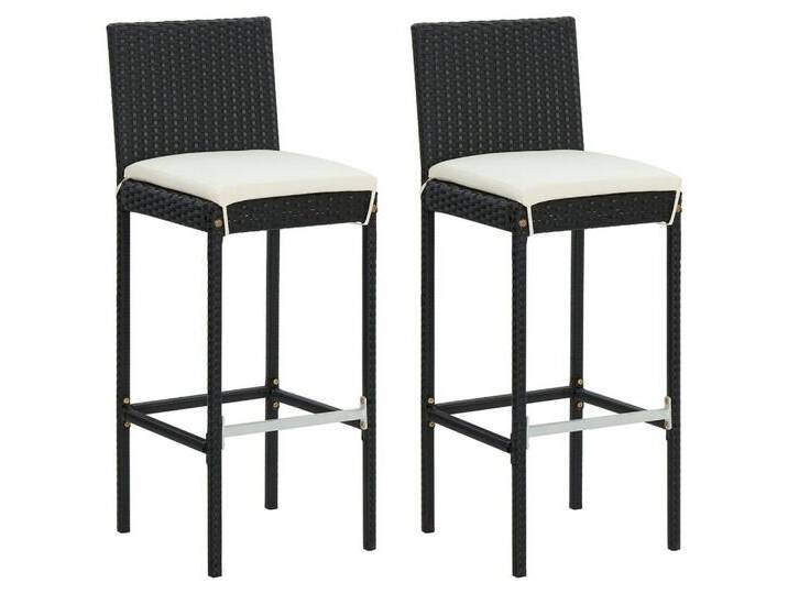 vidaXL Gartenstuhl Garten-Barhocker mit Kissen 2 Stk Schwarz Polyrattan, schwarz von vidaXL