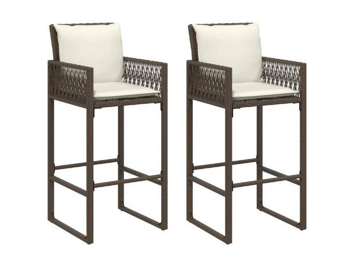 vidaXL Gartenstuhl Garten-Barhocker mit Kissen 2 Stk. Braun Poly Rattan (1 St), braun, mit Kopfkissen, Braun von vidaXL
