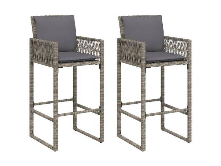 vidaXL Gartenstuhl Garten-Barhocker mit Kissen 2 Stk. Grau Poly Rattan (1 St), grau, mit Kopfkissen, Grau von vidaXL